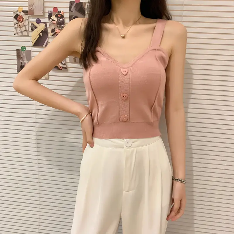 Women V-Neck Knitted Vest Camisole Red 2024 - Image 9
