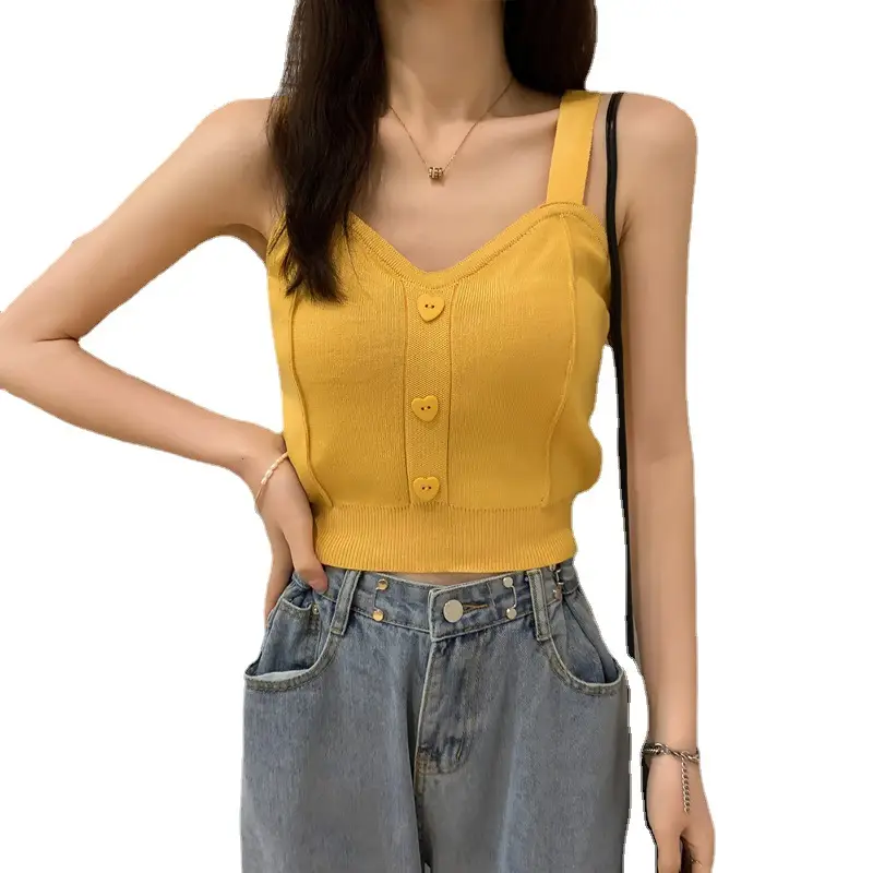 Women V-Neck Knitted Vest Camisole Red 2024 - Image 11