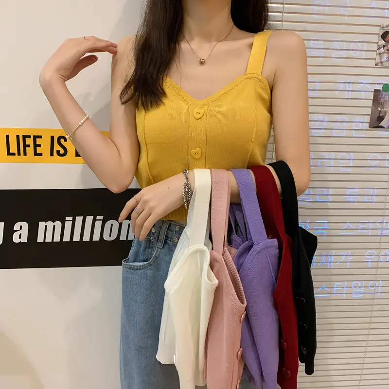 Women V-Neck Knitted Vest Camisole Red 2024 — feature 1