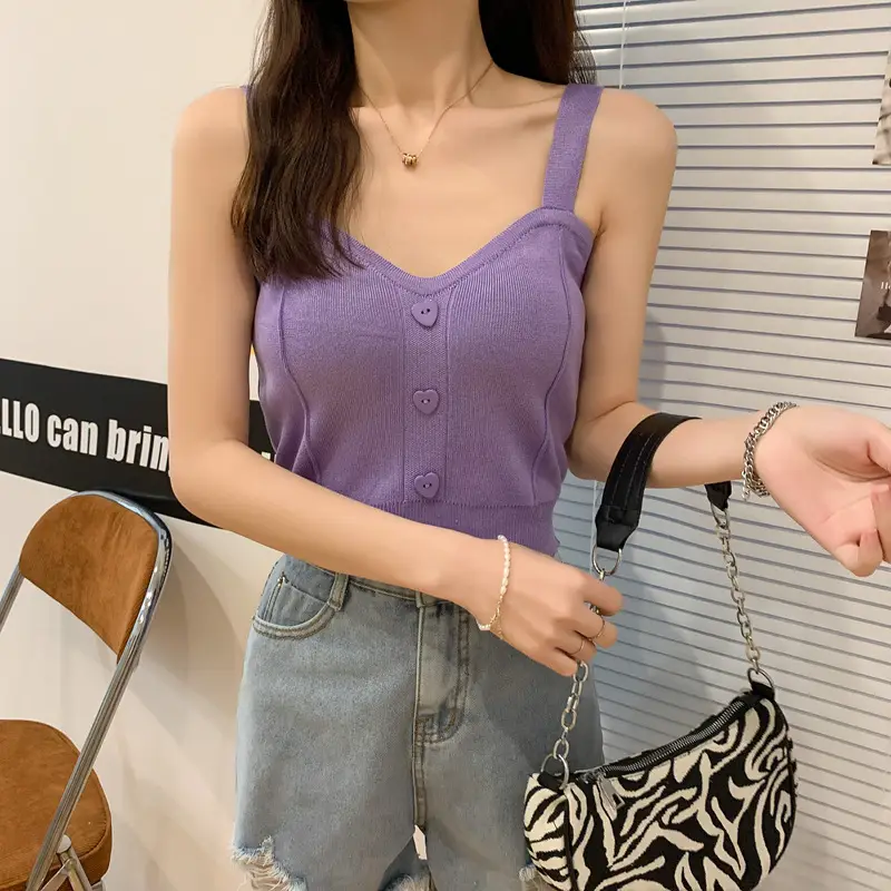 Women V-Neck Knitted Vest Camisole Red 2024 — feature 10