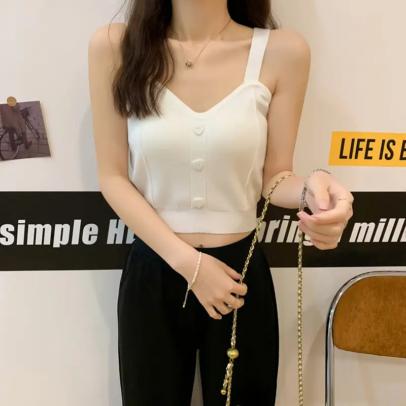 Women V-Neck Knitted Vest Camisole Red 2024 — feature 13