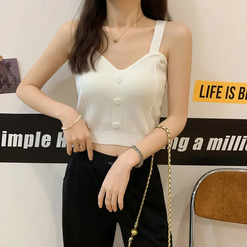 Women V-Neck Knitted Vest Camisole Red 2024 — feature 14