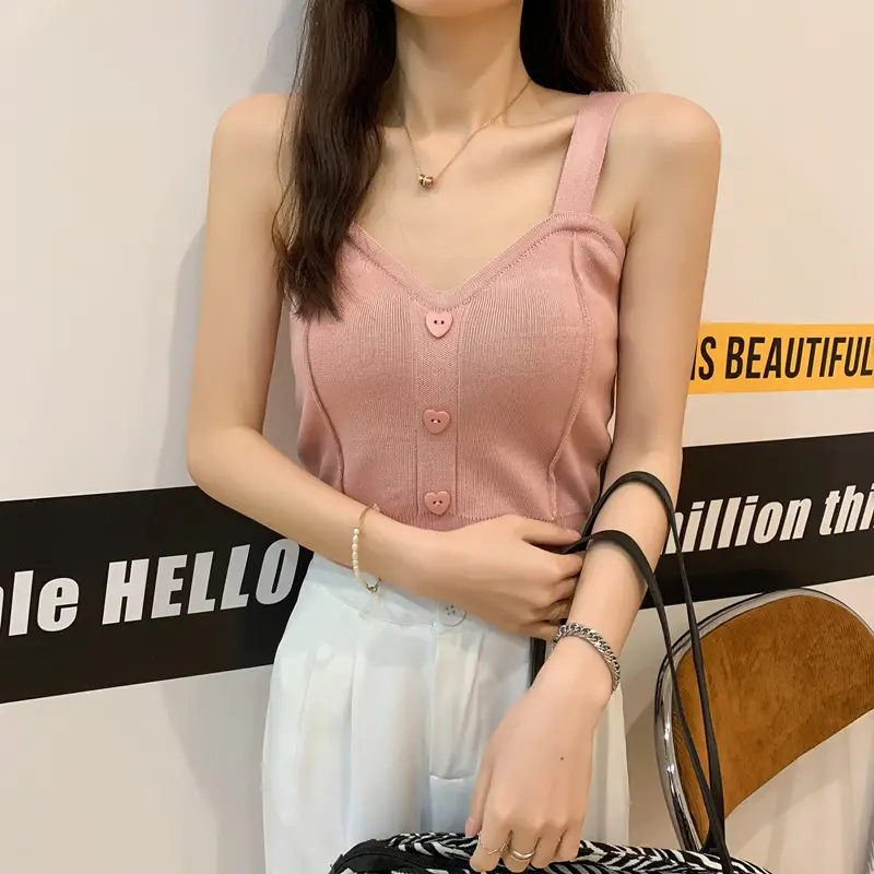 Women V-Neck Knitted Vest Camisole Red 2024 — feature 17