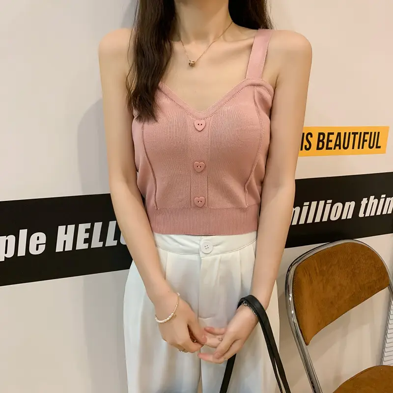Women V-Neck Knitted Vest Camisole Red 2024 — feature 18
