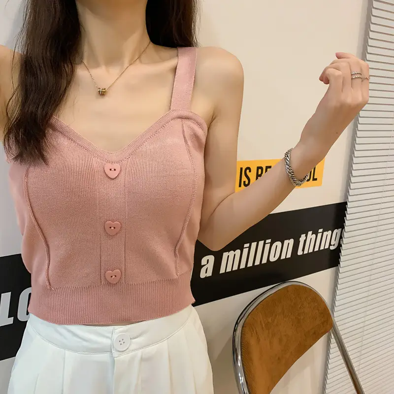 Women V-Neck Knitted Vest Camisole Red 2024 — feature 19