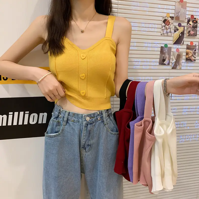 Women V-Neck Knitted Vest Camisole Red 2024 — feature 2