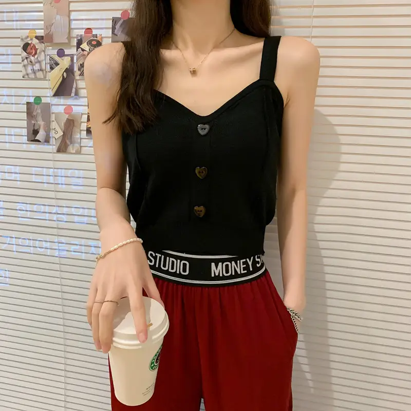 Women V-Neck Knitted Vest Camisole Red 2024 — feature 21