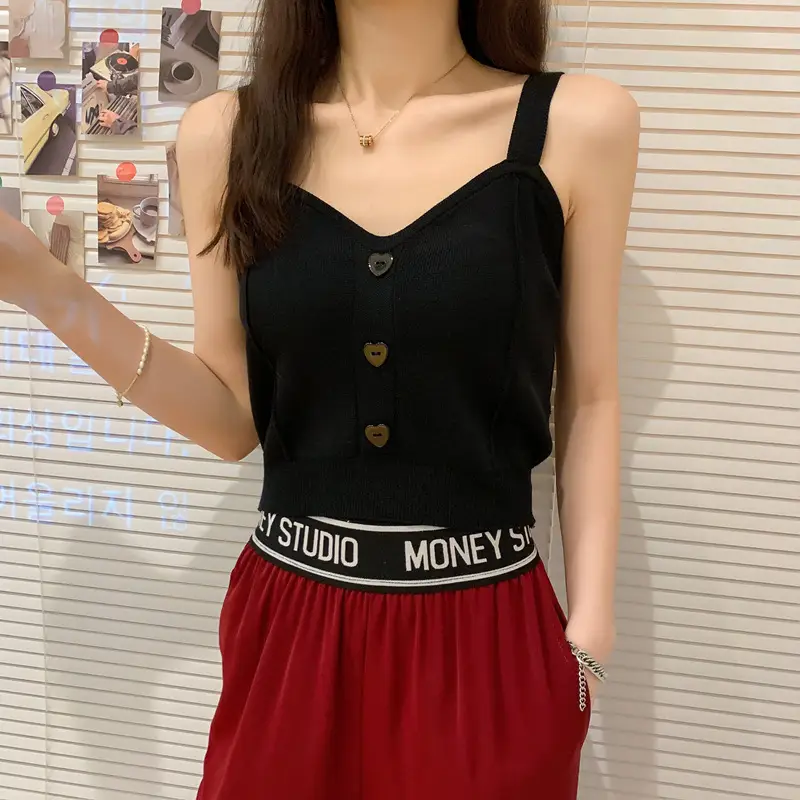 Women V-Neck Knitted Vest Camisole Red 2024 — feature 22