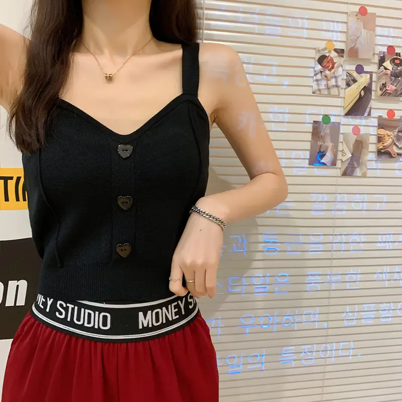 Women V-Neck Knitted Vest Camisole Red 2024 — feature 23