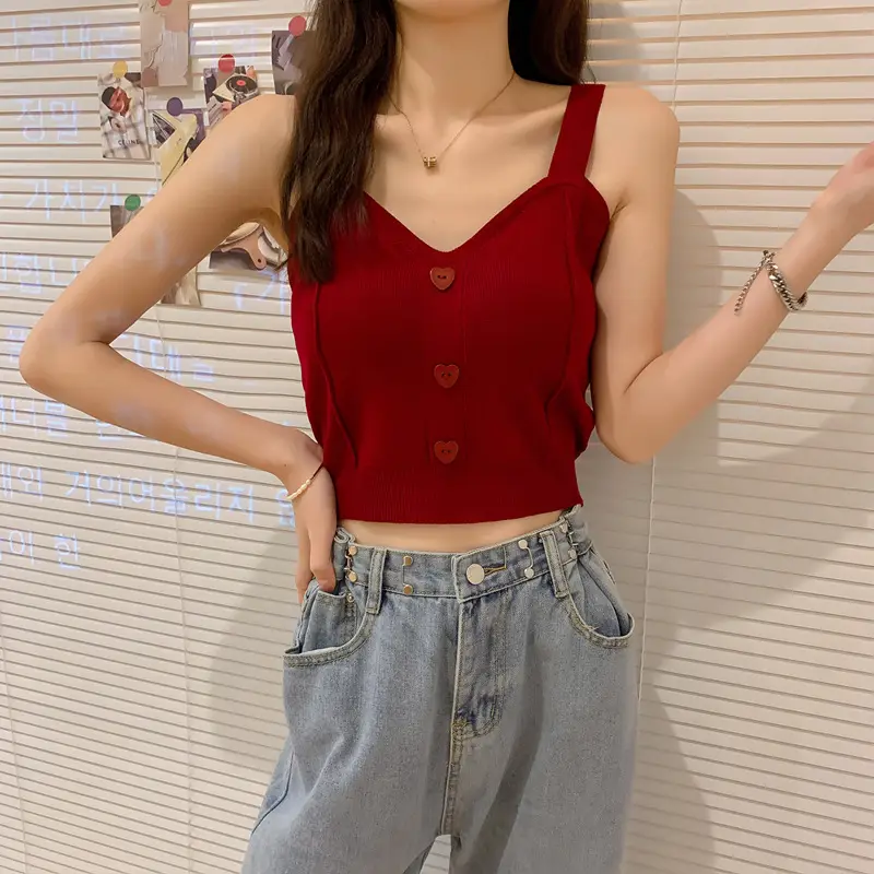 Women V-Neck Knitted Vest Camisole Red 2024 — feature 24