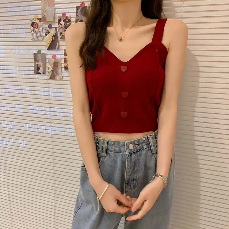 Women V-Neck Knitted Vest Camisole Red 2024 — feature 25