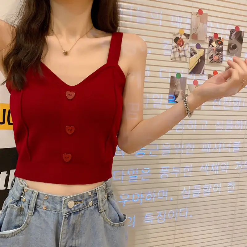 Women V-Neck Knitted Vest Camisole Red 2024 — feature 27