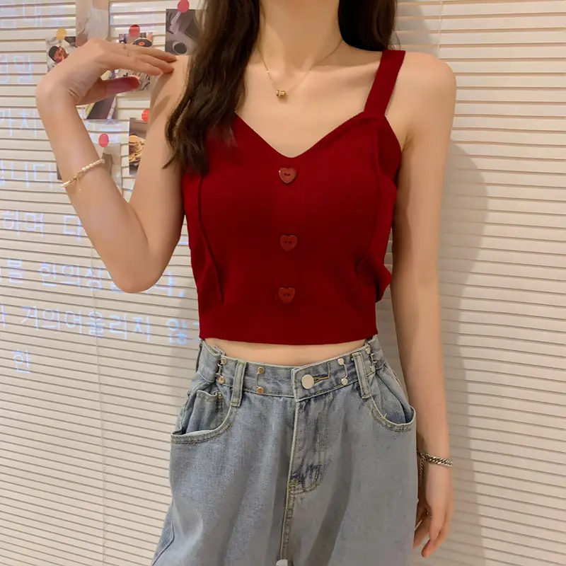Women V-Neck Knitted Vest Camisole Red 2024 — feature 28