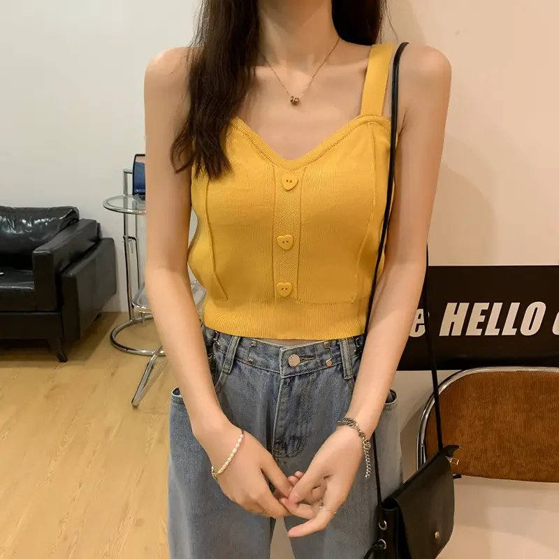 Women V-Neck Knitted Vest Camisole Red 2024 — feature 3