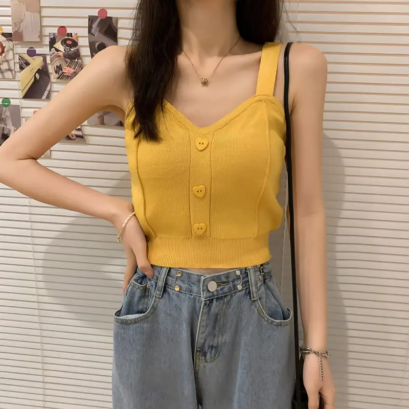 Women V-Neck Knitted Vest Camisole Red 2024 — feature 4