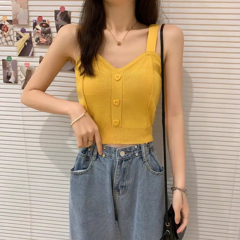 Women V-Neck Knitted Vest Camisole Red 2024 — feature 5