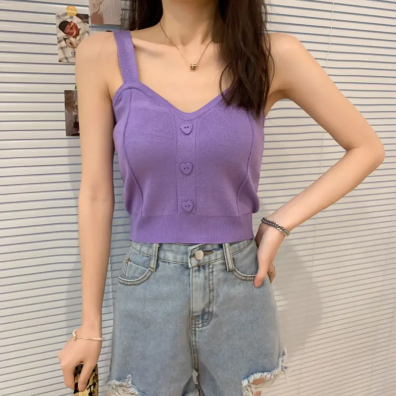 Women V-Neck Knitted Vest Camisole Red 2024 — feature 8