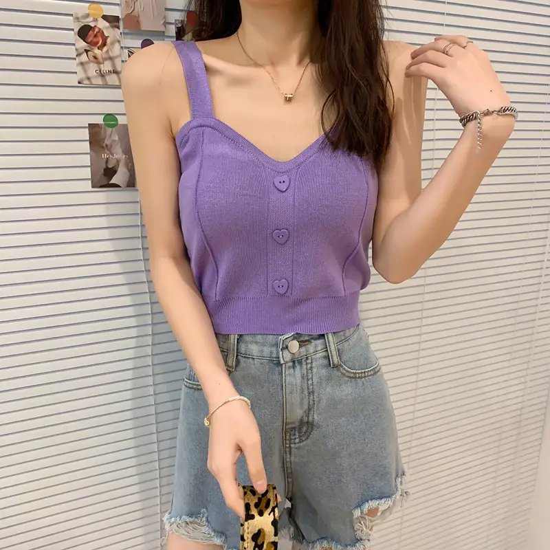 Women V-Neck Knitted Vest Camisole Red 2024 — feature 9