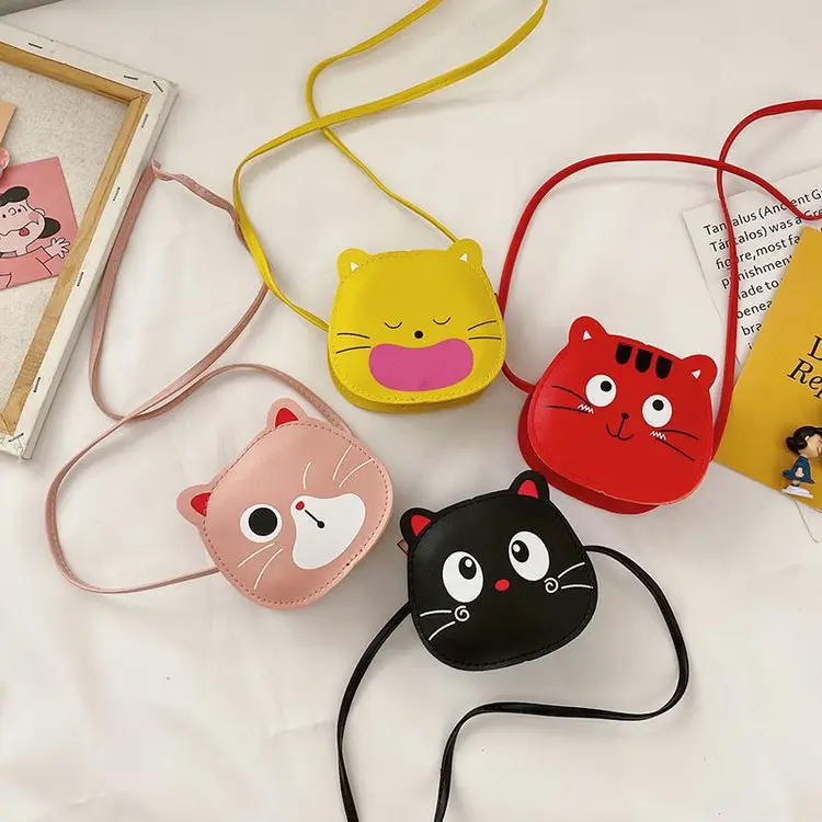Red Cat Kitten Messenger Bag for Kids PU Material