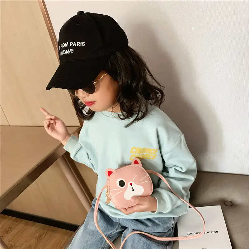 Red Cat Kitten Messenger Bag for Kids PU Material
