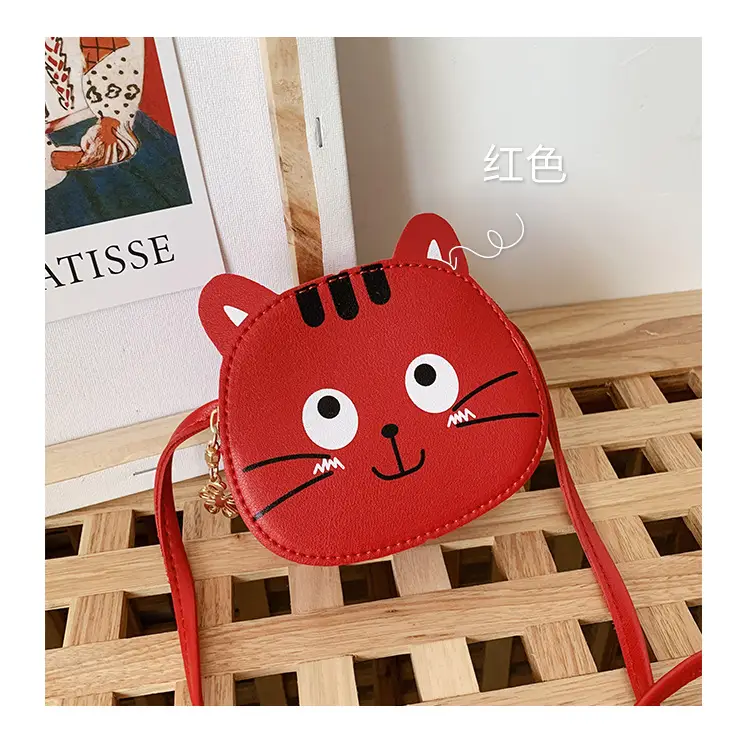 Red Cat Kitten Messenger Bag for Kids PU Material — feature 18