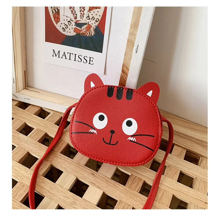 Red Cat Kitten Messenger Bag for Kids PU Material — feature 19