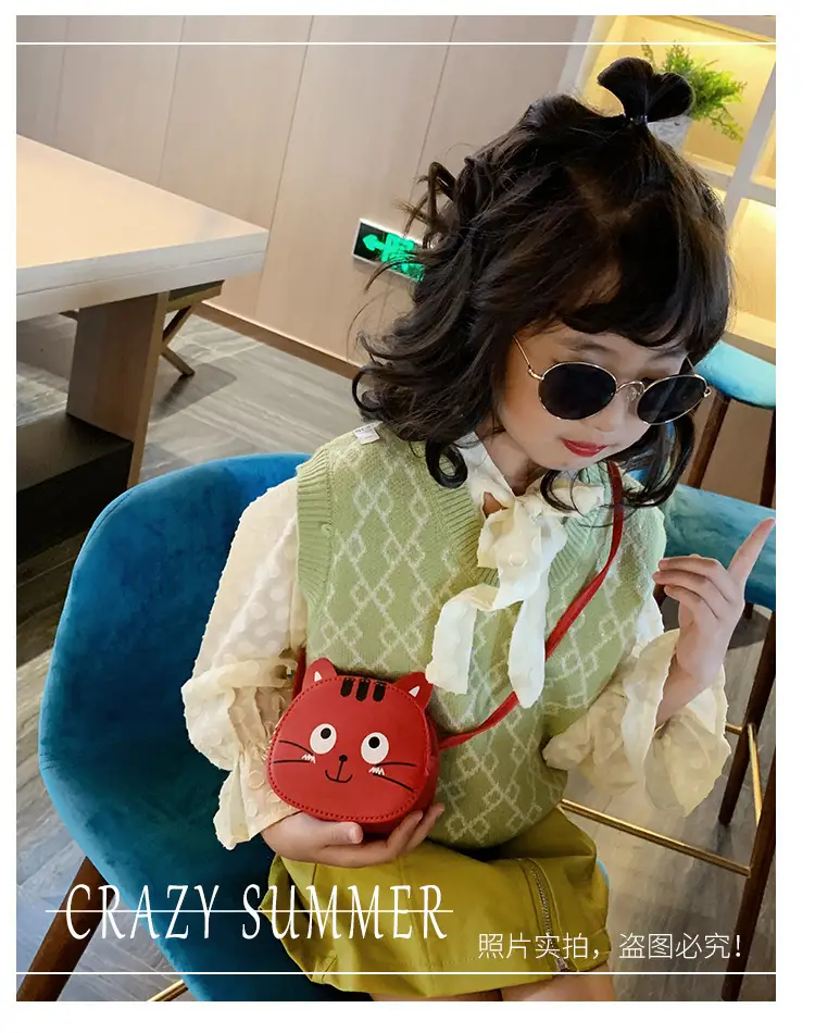 Red Cat Kitten Messenger Bag for Kids PU Material — feature 2