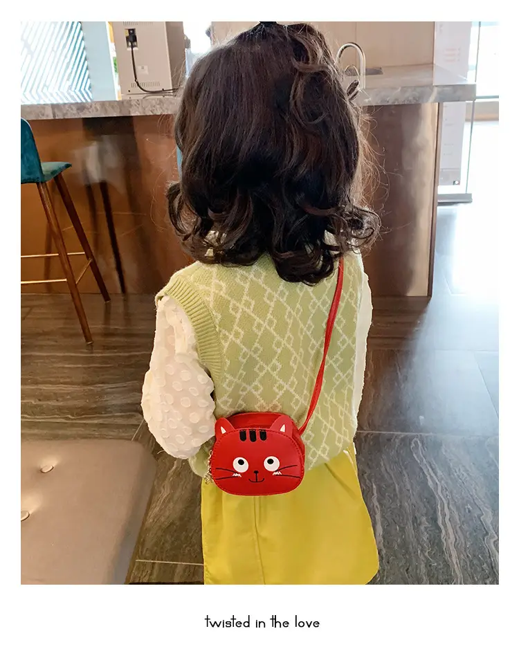 Red Cat Kitten Messenger Bag for Kids PU Material — feature 29