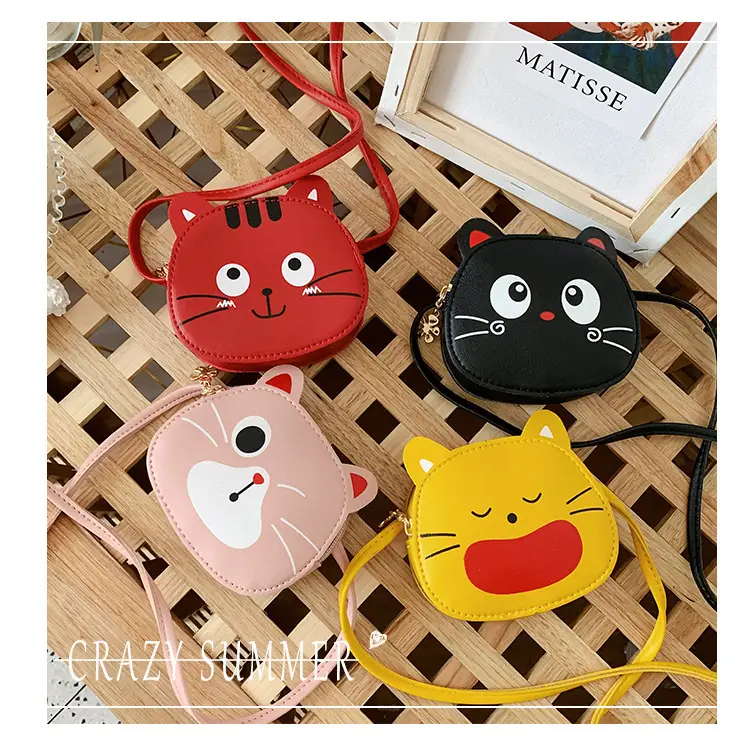 Red Cat Kitten Messenger Bag for Kids PU Material — feature 4