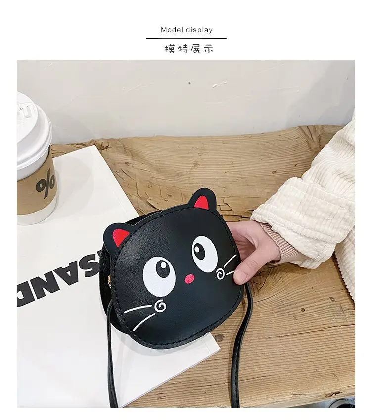 Red Cat Kitten Messenger Bag for Kids PU Material