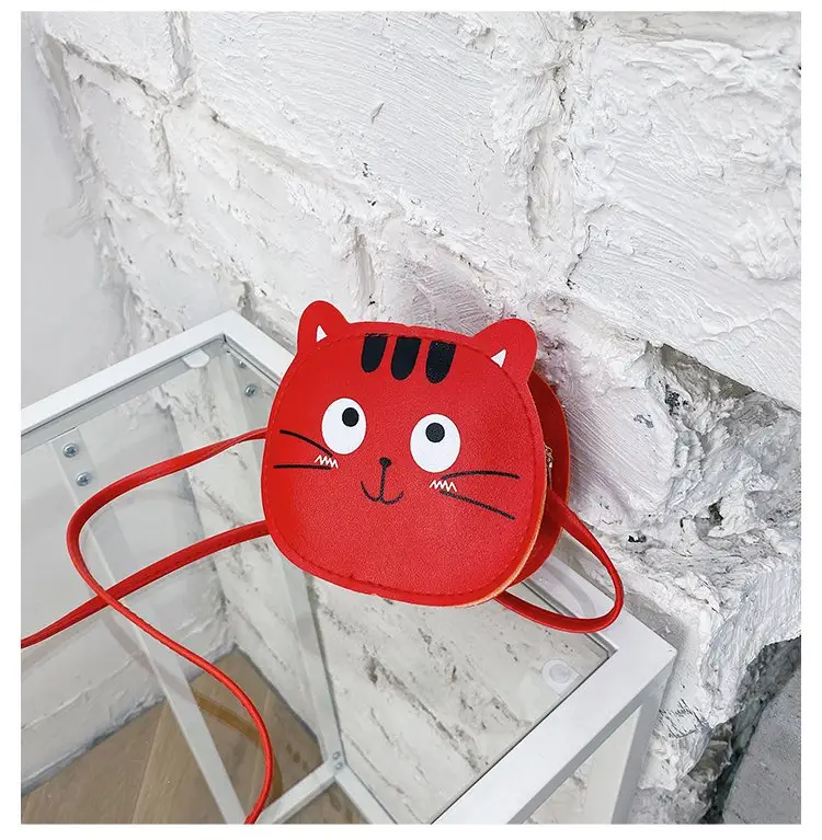 Red Cat Kitten Messenger Bag for Kids PU Material