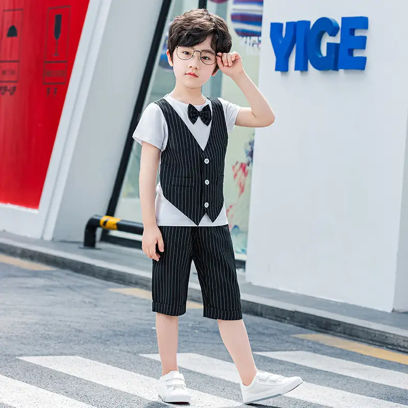 Boys Cotton Vest & Pants Set Black Striped - Image 3