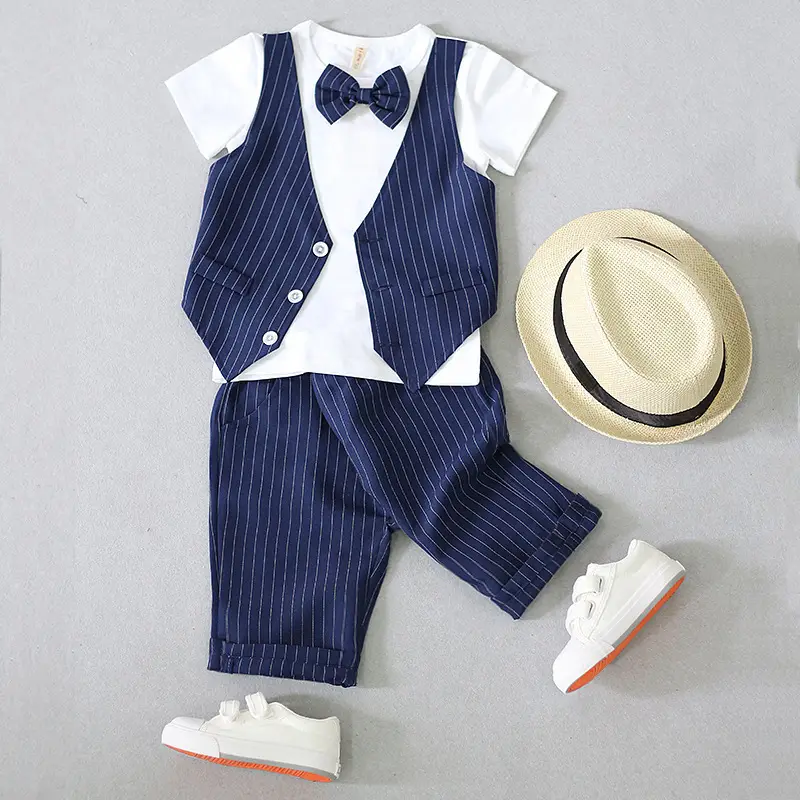 Boys Cotton Vest & Pants Set Black Striped - Image 4