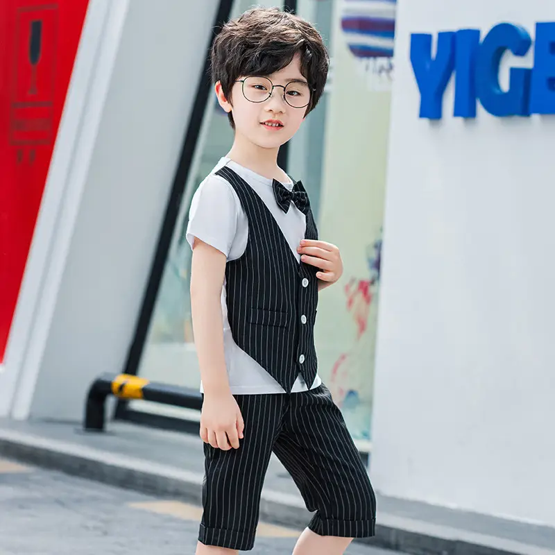 Boys Cotton Vest & Pants Set Black Striped - Image 5