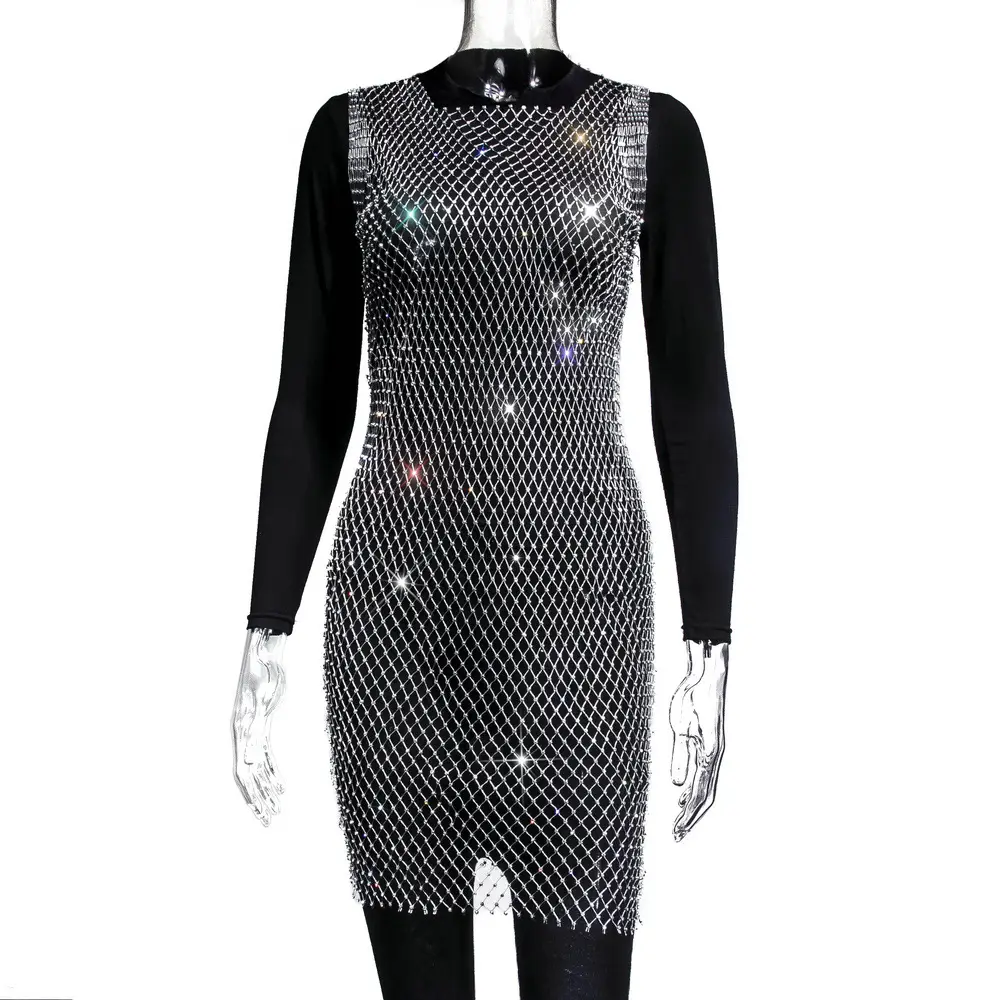 Women's Crossbody Rhinestone Mesh Dress 2026 - Image 6