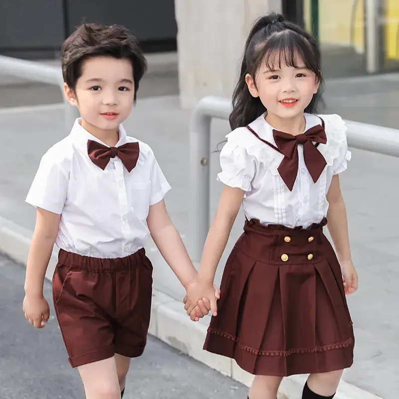 Kids British College Style Shirt & Shorts Set Brown - Image 3