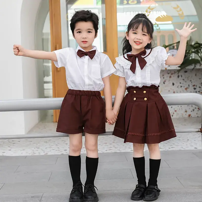 Kids British College Style Shirt & Shorts Set Brown - Image 4