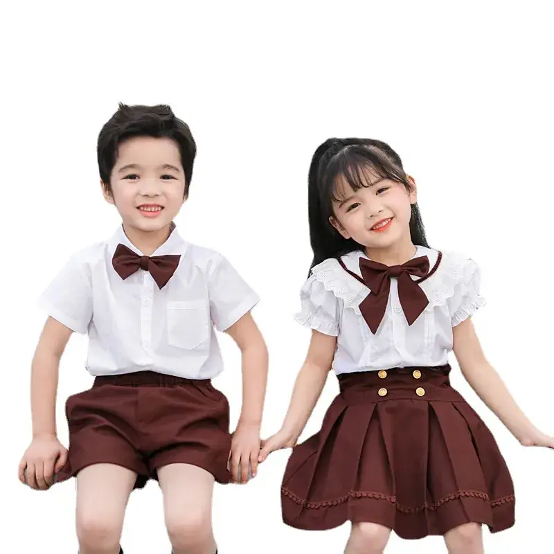 Kids British College Style Shirt & Shorts Set Brown - Image 5