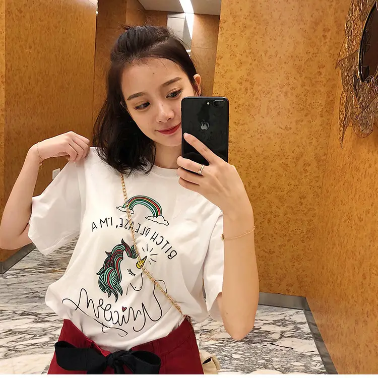 Little Red Book Unicorn Cotton T-Shirt White 2025