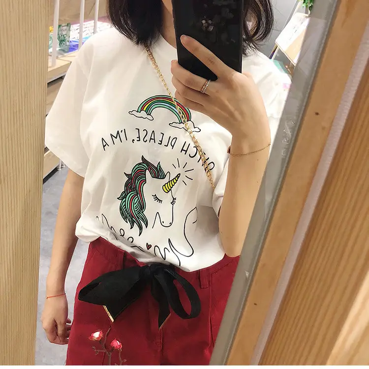 Little Red Book Unicorn Cotton T-Shirt White 2025