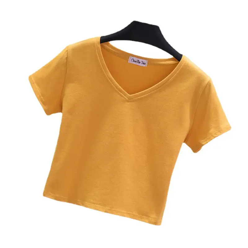 Women V-neck T-shirt Navel Base Short Sleeve - Image 10