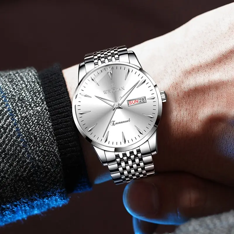 Full Automatic Fashion Men's Double Calendar Luminous Waterproof Watch Stainless Steel Business Non-mechanical Quartz Watch Men's New