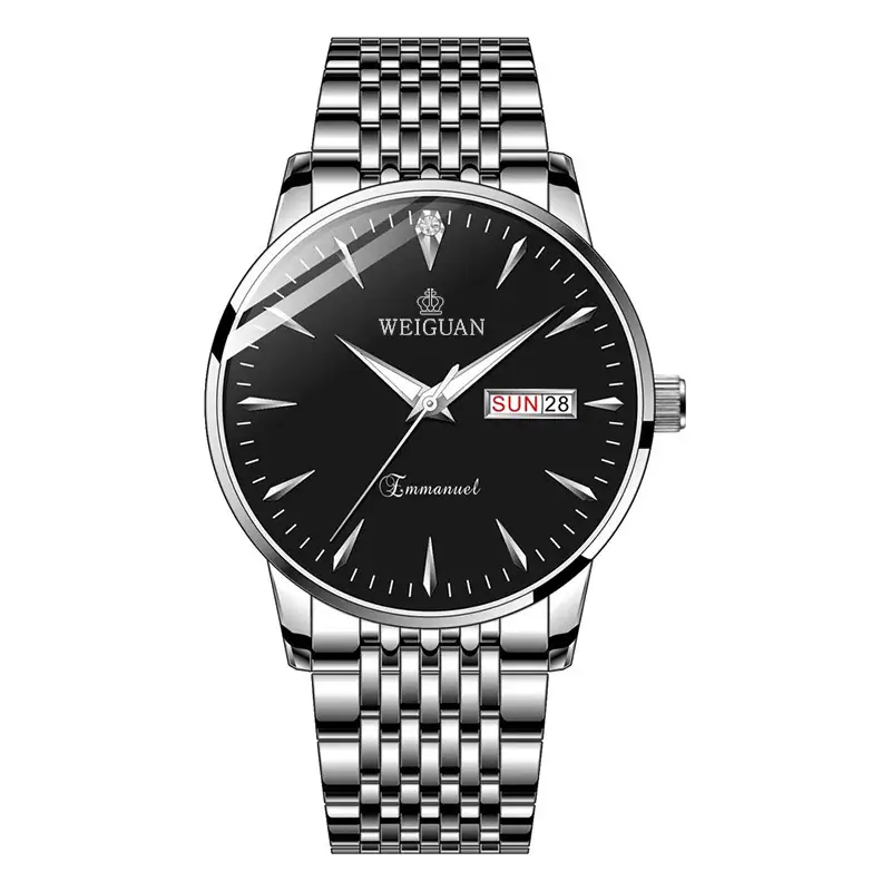 Full Automatic Fashion Men's Double Calendar Luminous Waterproof Watch Stainless Steel Business Non-mechanical Quartz Watch Men's New