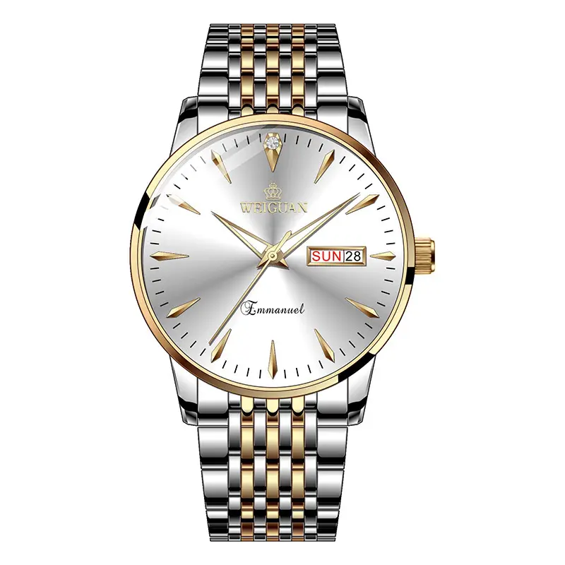 Full Automatic Fashion Men's Double Calendar Luminous Waterproof Watch Stainless Steel Business Non-mechanical Quartz Watch Men's New