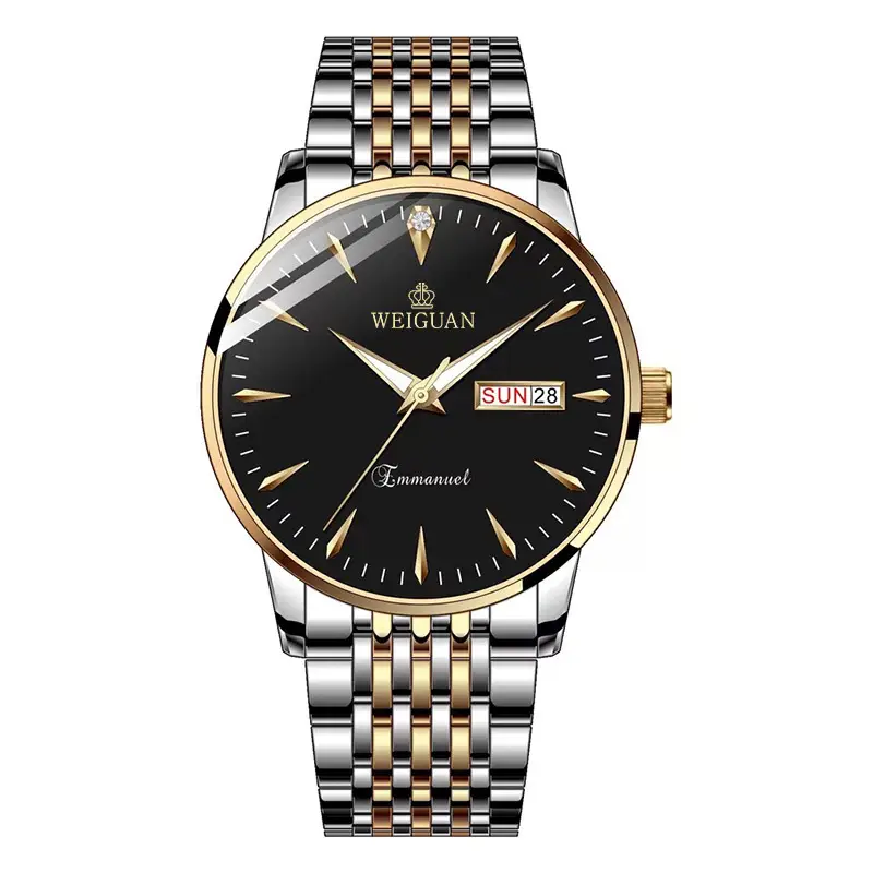 Full Automatic Fashion Men's Double Calendar Luminous Waterproof Watch Stainless Steel Business Non-mechanical Quartz Watch Men's New