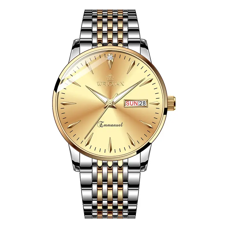 Full Automatic Fashion Men's Double Calendar Luminous Waterproof Watch Stainless Steel Business Non-mechanical Quartz Watch Men's New
