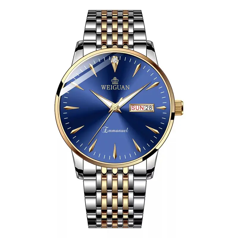 Full Automatic Fashion Men's Double Calendar Luminous Waterproof Watch Stainless Steel Business Non-mechanical Quartz Watch Men's New