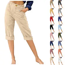Women's Elastic Straight Leg Pants Beige Casual Summer — feature 21