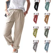 Women's Elastic Straight Leg Pants Beige Casual Summer — feature 3