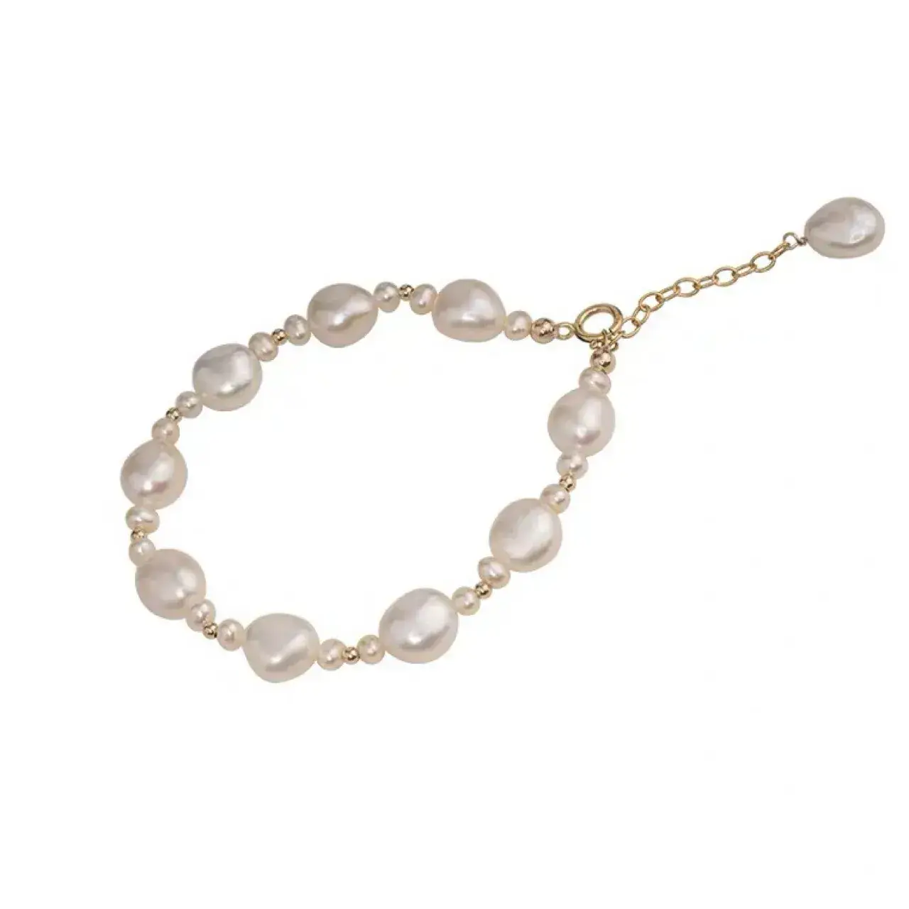 14K Gold Pearl Bracelet with Chain Drop